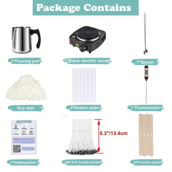 Soy Wax Candle Making Kit Supplies With Wax Melter (2lb) + Free 4 wax melt clamshells and wax) - Image 2