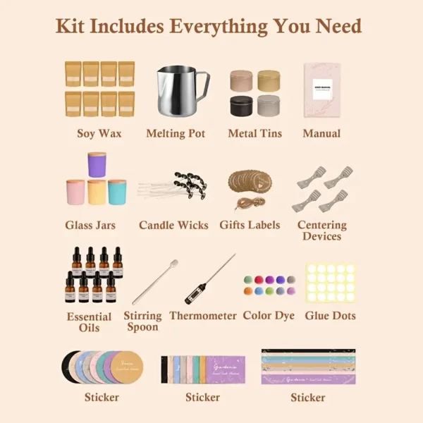 DIY Candle Craft Supplies with 8 Essential Oils, Wax, Wicks, Deluxe Jars - Image 3