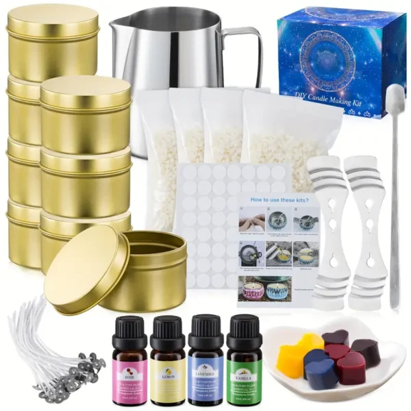 Candle Making Kit with Gold Tins and Essential Oils